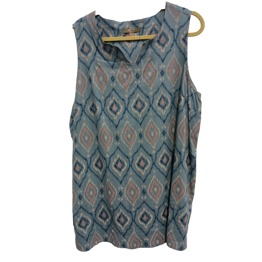 Naturals D&Co Womens Tank Top Size 1X Printed Linen Blend Coastal Resort‎ Beach